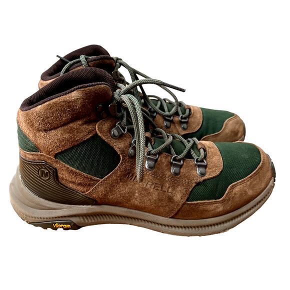 Merrell Men's 9 Ontario 85 Mid Waterproof Hiking Trail Boots Lace Up Brown Green - Picture 1 of 6